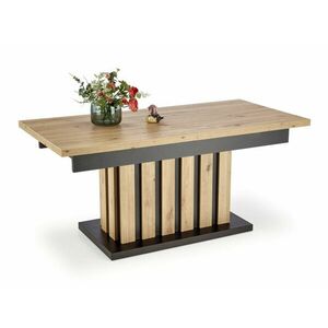 Asztal Houston 1444, Artisan tölgy, Fekete, 65x65x130cm, Hosszabbíthatóság, Természetes fa furnér kép