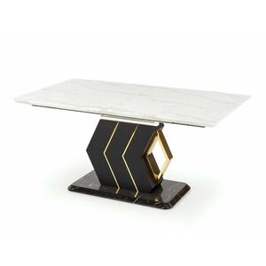 Asztal Houston 1481, Fehér márvány, Arany, Fekete, 77x90x160cm, Hosszabbíthatóság, Közepes sűrűségű farostlemez, Fém kép