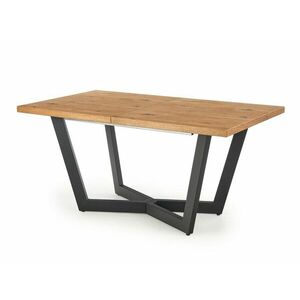 Asztal Houston 1524, Fekete, Világos tölgy, 77x90x160cm, Hosszabbíthatóság, Természetes fa furnér, Fém kép