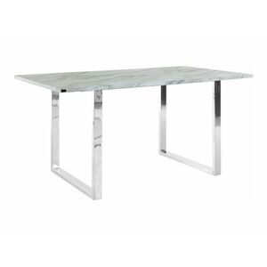 Asztal Tulsa 609, Fehér márvány, Ezüst, 76x90x160cm, Közepes sűrűségű farostlemez, Fém kép