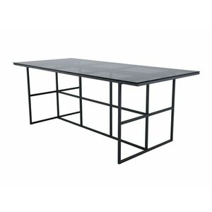 Asztal SH6831, Fekete, 74x90x200cm, Edzett üveg, Fém kép