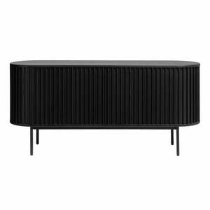 Fekete alacsony komód tolóajtóval, tölgyfa dekorral 73x160 cm Siena – Unique Furniture kép