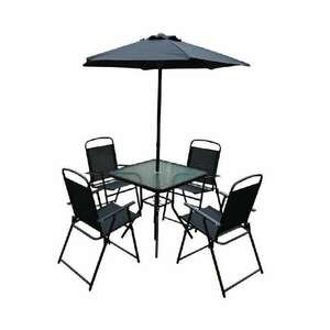 Fekete kerti bútor szett ernyővel kép