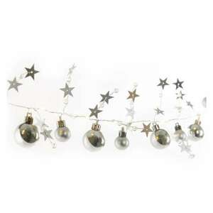 LED karácsonyi fényfüzér – ezüst gömb csillagokkal, 1, 9m, 2xAA, be... kép