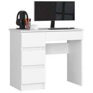 Számítógépes íróasztal, laminált lap, 4 fiókos, balra, fehér, 90x... kép