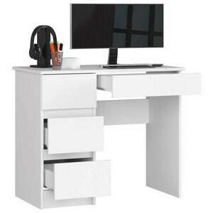 Számítógép asztal, laminált lap, 4 fiók, bal, fehér, 90x50x77 cm kép
