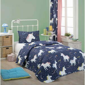 Unicorn Dark Blue pamutkeverék ágytakaró és párnahuzat, 160 x 220 cm - Eponj Home kép