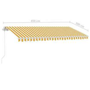 vidaXL sárga és fehér kézzel kihúzható LED-es napellenző 450 x 300 cm kép