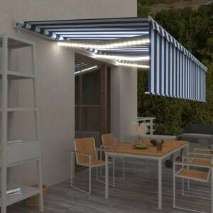 vidaXL kék és fehér kihúzható LED-es napellenző redőnnyel 6 x 3 m kép