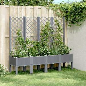 vidaXL szürke PP rácsos kerti ültetőláda 160 x 40 x 142 cm kép