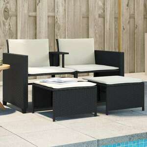 vidaXL 2 személyes fekete polyrattan kerti kanapé asztallal/székkel kép