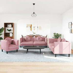vidaXL 3 részes rózsaszín bársony ülőgarnitúra párnákkal kép
