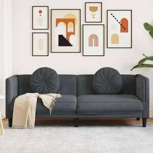 vidaXL sötétszürke bársony 3 személyes kanapé párnákkal kép