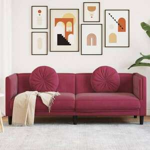 vidaXL bordó bársony 3 személyes kanapé párnákkal kép
