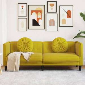 vidaXL sárga bársony 3 személyes kanapé párnákkal kép