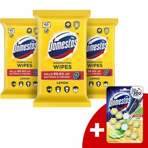 Domestos Higiénikus Törlőkendő Lemon 3x60db + Ajándék Domestos WC rúd kép