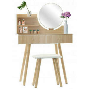 Skandináv stílusú fehér / tölgy smink, fésülködőasztal tükörrel é... kép