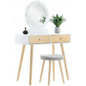 Skandináv stílusú smink, fésülködőasztal ovális tükörrel és LED v... kép