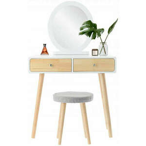 Skandináv stílusú fésülködőasztal, tükörrel, kis székkel 80 X 40... kép