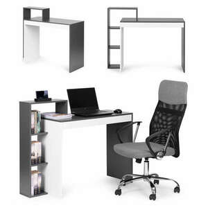 Fehér és szürke irodai számítógépes íróasztal, asztal + könyvespo... kép