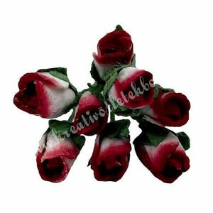 Mini papír rózsacsokor, piros-fehér, 8 szál/csokor kép