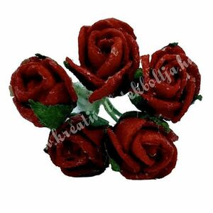 Mini papír rózsacsokor, piros, 5 szál/csokor kép