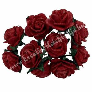 Mini papír rózsacsokor, piros, 10 szál/csokor kép