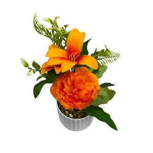 Dekoratív cserepes virág, bazsarózsa és narancsliliom kép