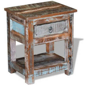 1 fiókos tömör újrahasznosított fa kisasztal 43 x 33 x 51 cm kép