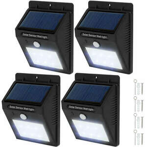 4 Kültéri fali LED lámpa beépített napelemes panellel és mozgásér... kép