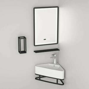 Welland Loft 5 részes sarok fürdőszobabútor szett LED tükörrel - 56 cm kép