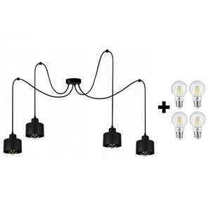 Glimex LAVOR polip függőlámpa fekete 4x E27 + ajándék LED izzók kép