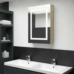 vidaXL tölgyszínű LED-es tükrös fürdőszobaszekrény 50 x 13 x 70 cm kép