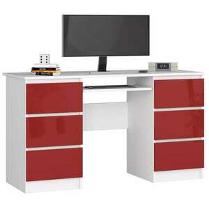 Számítógépes asztal a-11 135 cm 6 fiókos fehér / piros fényes kép