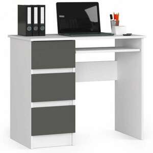Számítógépes íróasztal a-6 90 cm balra - fehér - grafitszürke - 3... kép