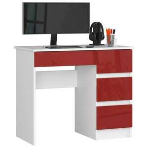 Számítógépes asztal a-7 90 cm jobbra fehér / piros fényes kép