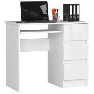 Számítógépes asztal a-6 90 cm jobb oldali fehér / fényes fehér kép