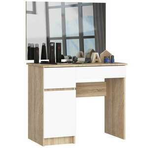 Fésülködőasztal tükörrel, bal oldali P142_90 - sonoma/fehér kép