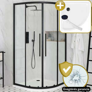 HD Elio+ Black 90x90 íves két tolóajtós zuhanykabin zuhanytálcáva... kép