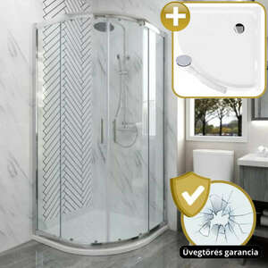 HD Elio 80x80 íves két tolóajtós zuhanykabin zuhanytálcával és kr... kép