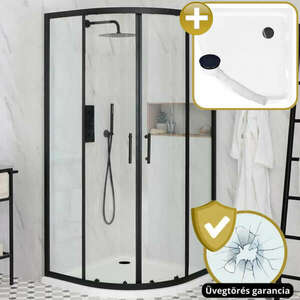 HD Elio Black 90x90 íves két tolóajtós zuhanykabin zuhanytálcával... kép