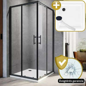 HD Elio Black 90x90 szögletes két tolóajtós zuhanykabin zuhanytál... kép