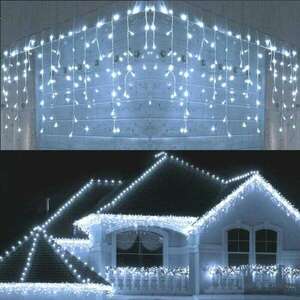 Karácsonyi jégcsap fényfüzér, 180 LED-es, izzósor, 7, 7+1, 4m - kék/... kép