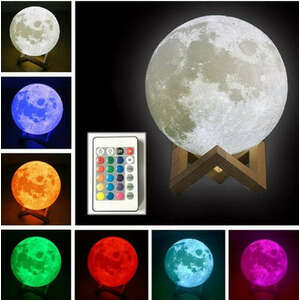 3D éjszakai holdlámpa távirányítóval - 15 RGB világítási mód, USB... kép