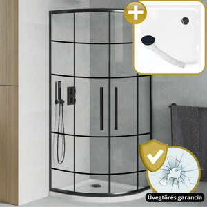HD Dior+ Black 90x90 íves két tolóajtós zuhanykabin zuhanytálcáva... kép
