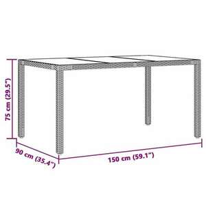 vidaXL szürke polyrattan üveglapos kerti asztal 150 x 90 x 75 cm kép