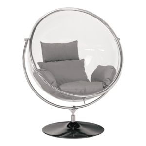 Függő fotel állvánnyal, átlátszó/ezüst/fekete/szürke, BUBBLE TYP 2 kép