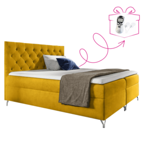 Boxspring ágy, 200x200, sárga Velvet szövet, GULIETTE + ajándék kép