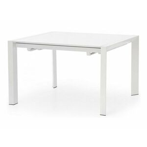 Asztal Houston 124, Fényes fehér, 76x80x130cm, Hosszabbíthatóság, Közepes sűrűségű farostlemez, Fém kép