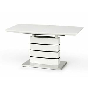 Asztal Houston 292, Fényes fehér, Fekete, 76x80x140cm, Hosszabbíthatóság, Közepes sűrűségű farostlemez kép